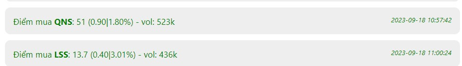 robot chứng khoán free - điểm mua QNS, LSS ngày 18/09/2023