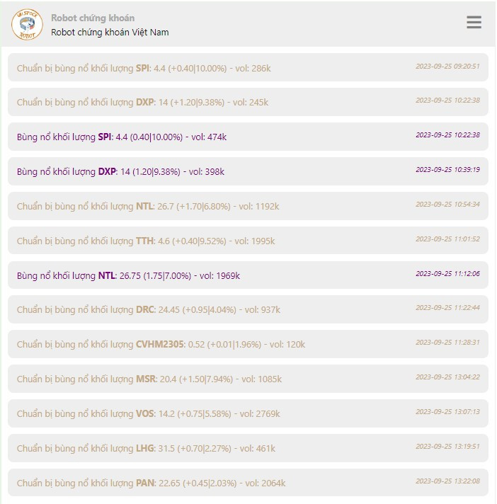 Robot chứng khoán free - #msr #pan #vos #lhg có dòng tiền lớn vào mạnh